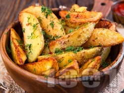 Пържени картофи уеджис по селски с копър и чесън - снимка на рецептата